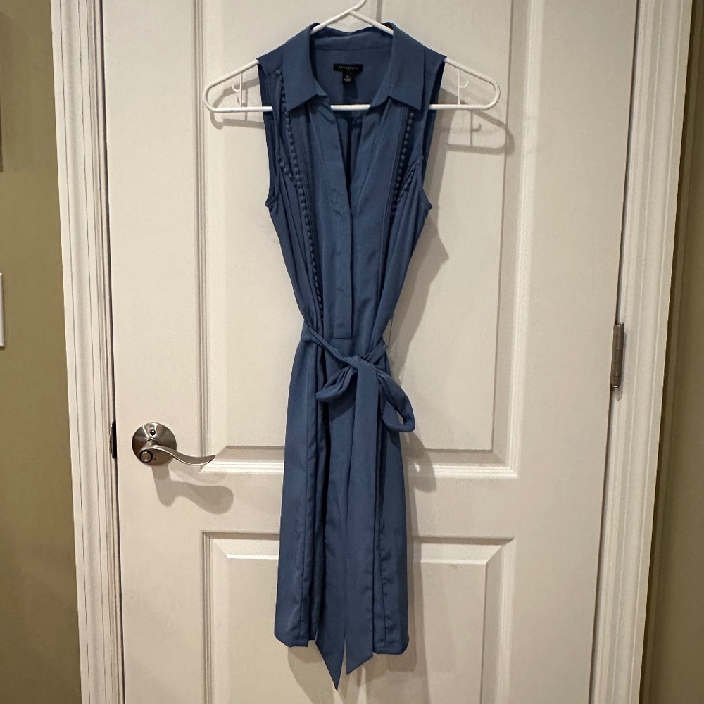Ann Taylor Blue Sleeveless Button Down Dress